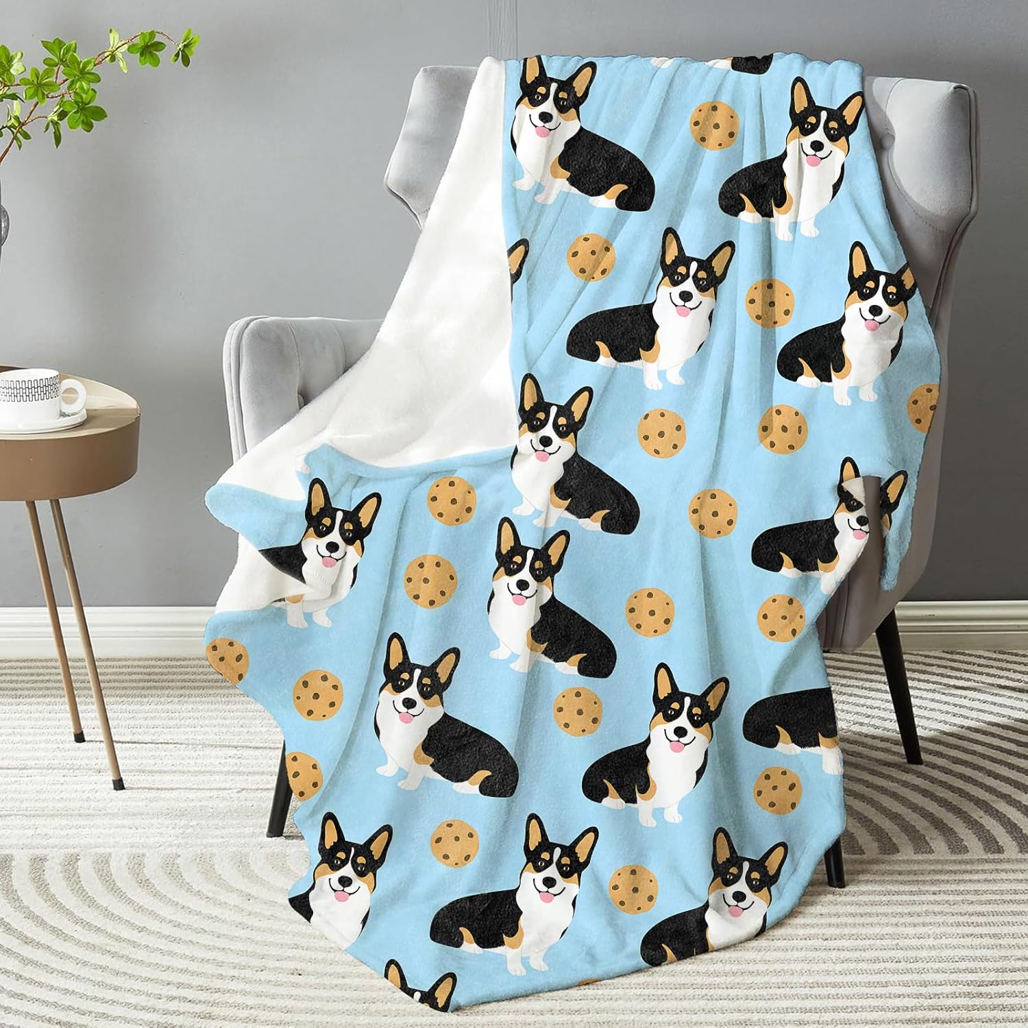 Playful Corgi Cookie Blanket, Plush Soft Lightweight Warm Cozy Flannel 60×50 inch Throw Blanket with Funny Puppy Dog Design for Couch, Travel, Bed, Outdoor, Gifts for Kids Teens Women Girls
