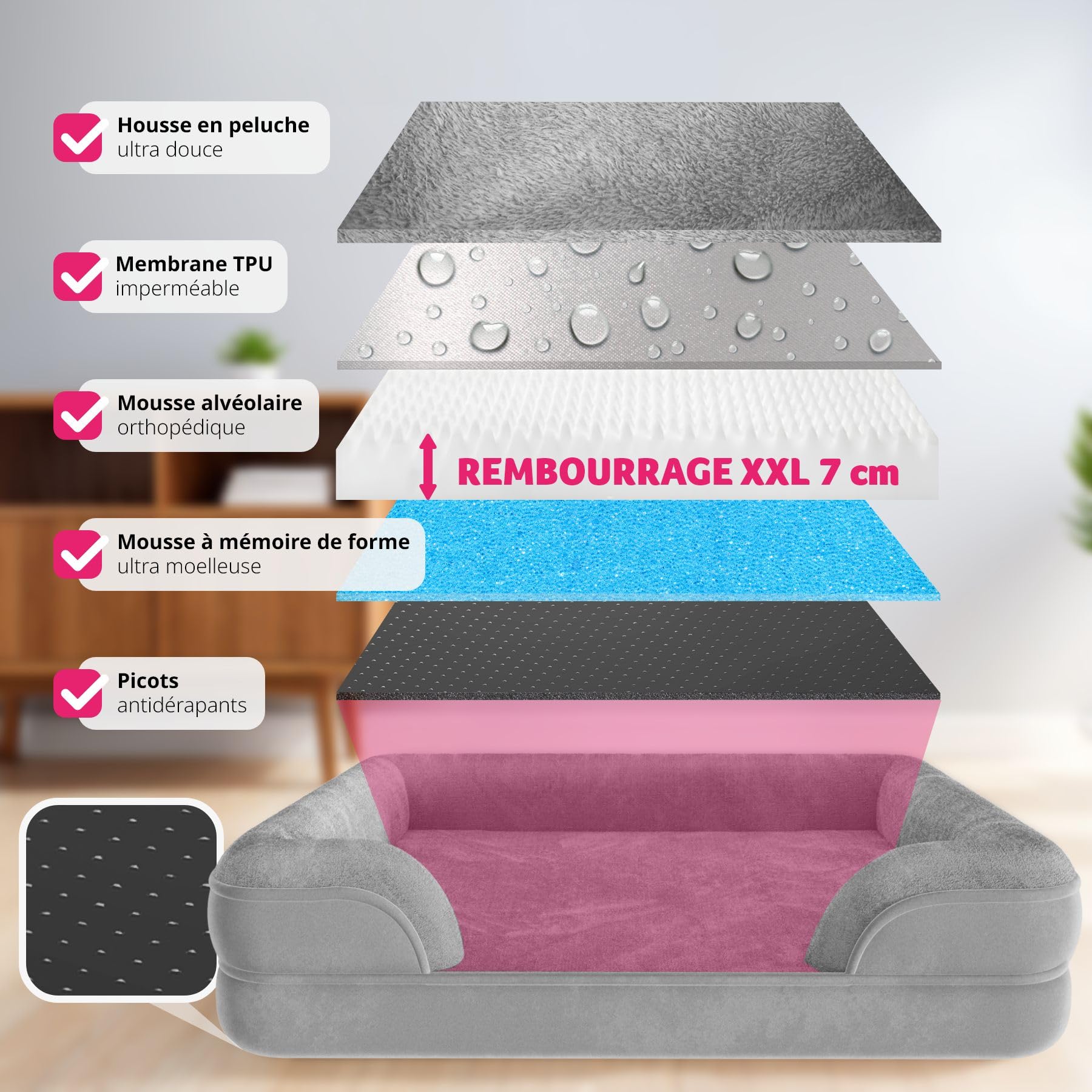 tectake® Panier pour Chien Déhoussable & Lavable, Lit pour Chien orthopédique Antidérapant en Peluche Anti-Stress, pour Chiens & Chats Toutes Tailles, Tapis Chien Coussin Chien avec Rembourrage épais