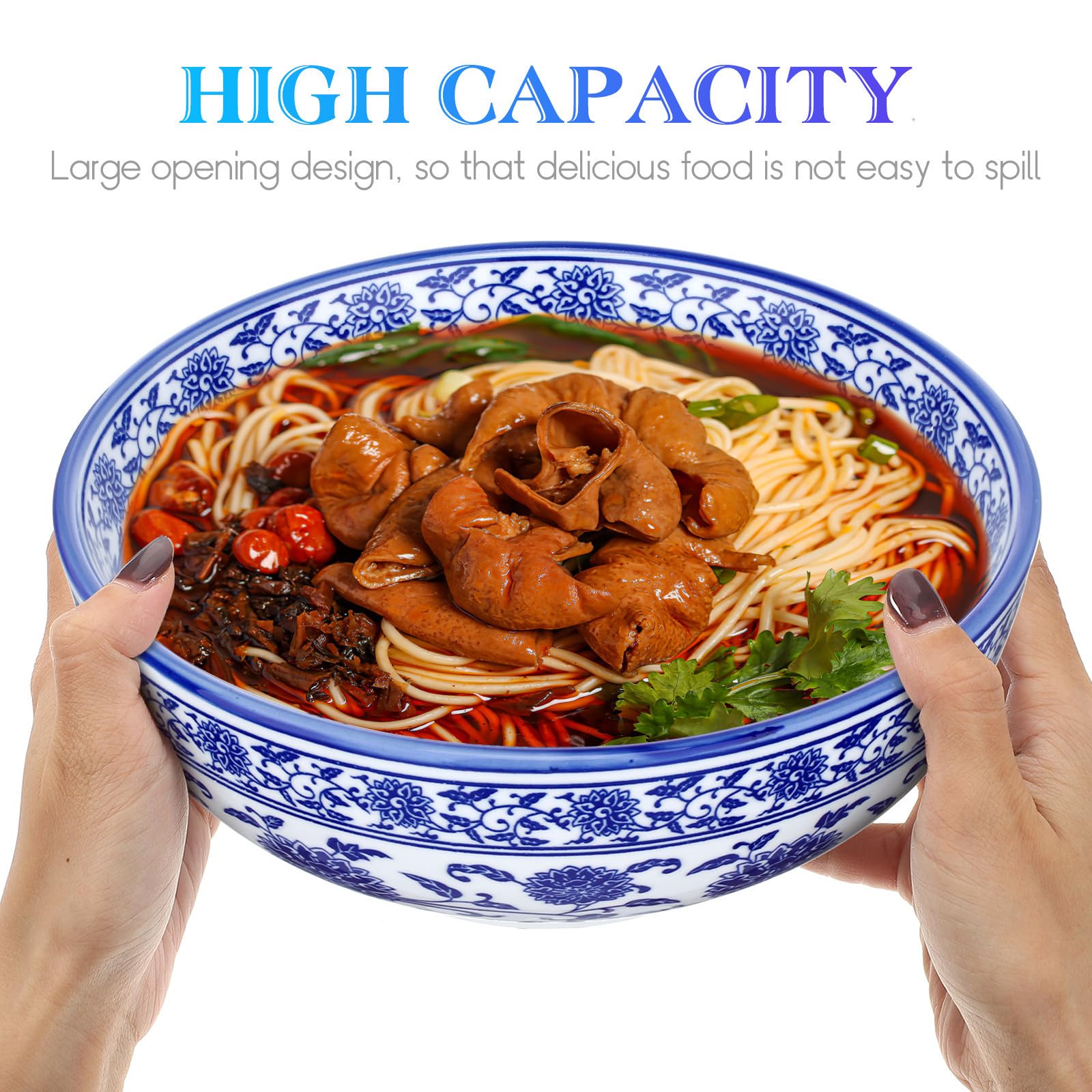 COLLBATH Tazón de Sopa de Cerámica Azul Estilo Chino Resistente y Práctico para Ramen y Pastas para Uso en Restaurantes y Hogar