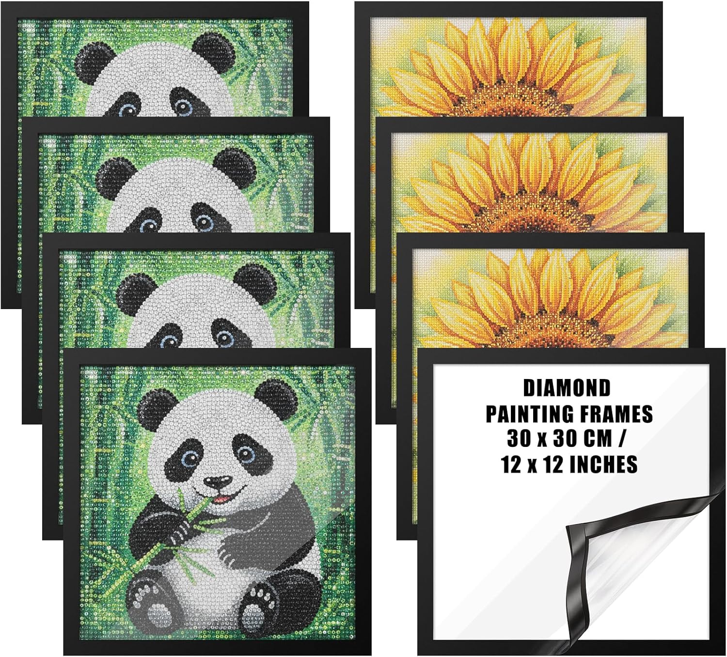 Unittype 8 Pack Diamond Painting Frames Magnetic Diamond Art Frames Self Adhesive for Painting Pictures Canvas Room Wall Window Door Decorations Accessories, Black (12 x 12 Inch/ 30 x 30 cm)