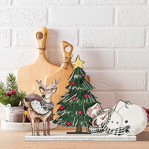 Miniatura 6 de Decoración de interior de Navidad sonriente, centros de mesa, letrero de madera, árbol de reno, muñeco de nieve, libremente configurable y