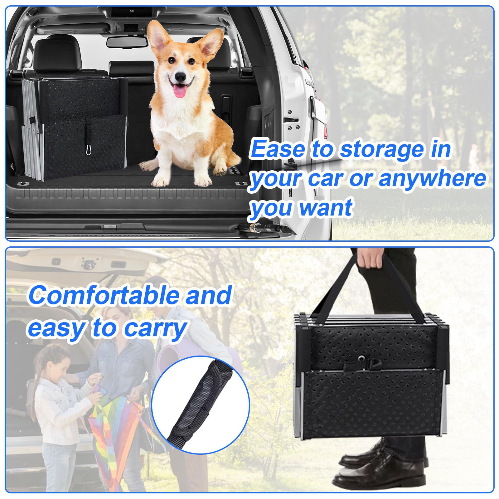 Rampas para perros grandes, escaleras para perros con superficie antideslizante y cinta reflectora, escaleras plegables portátiles para perros, para coches, SUV, camiones, soporte de hasta
