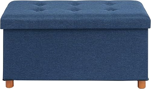 Miniatura 4 de B FSOBEIIALEO Otomana de almacenamiento con bandeja, taburetes de pies y otomanas con patas, cubo de almacenamiento asiento lino azul 30 pulgadas