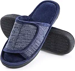 Pantufas masculinas ajustáveis DL – espuma de memória, pantufas de casa com bico aberto para homens ao ar livre, pantufas de quarto respiráveis para homens, sola de borracha antiderrapante, preta, cinza, marrom marinho