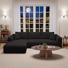 107" Oversized Boneless Couch, Left-Facing Modular Sectional Sofa | All Foam Floor Sofa with Deep Seat Chaise, Fluffy Corduroy Modern Couch No Assembly, Flexible Combination for Home | Black