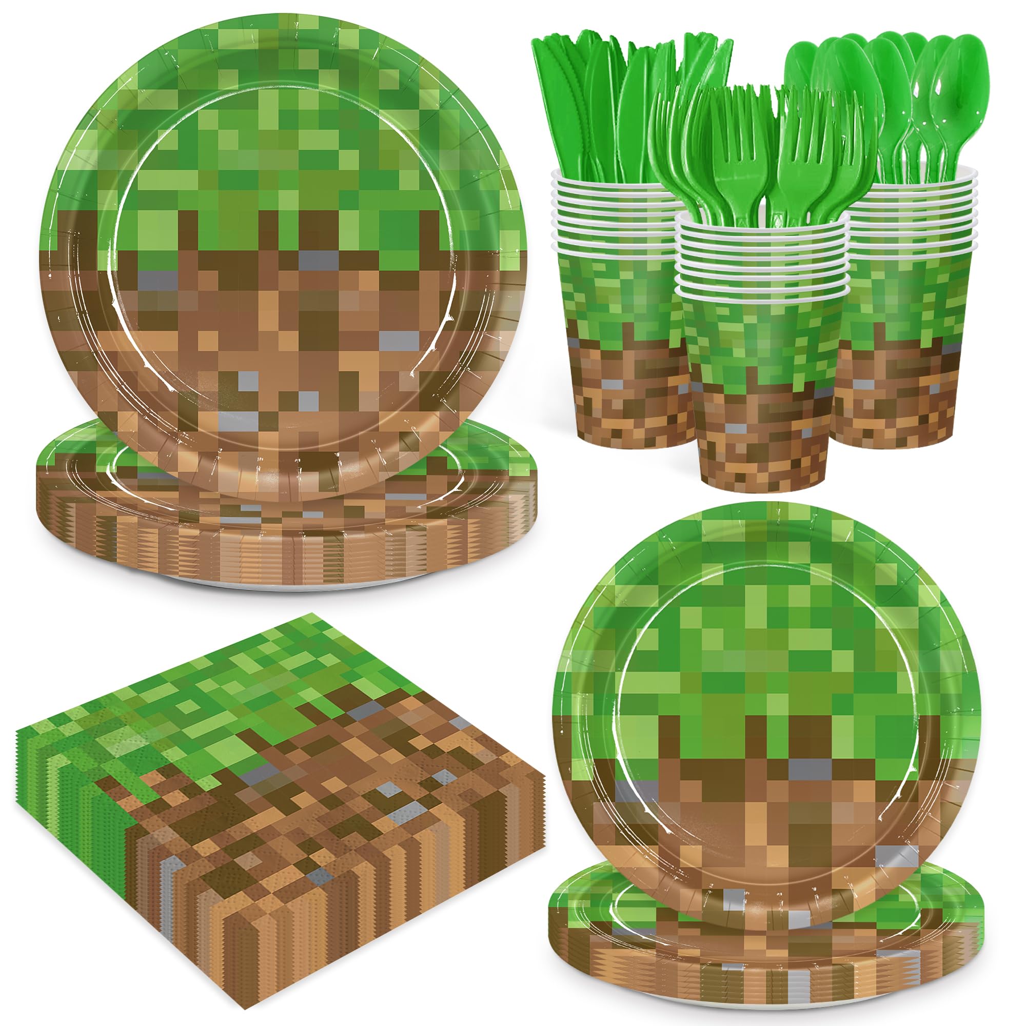 168pcs Green Birthday Party Decorations Green Plates Napkins Party Supplies Disposable Paper Cups Tableware Set for Boys Kid Teen Birthday Decor