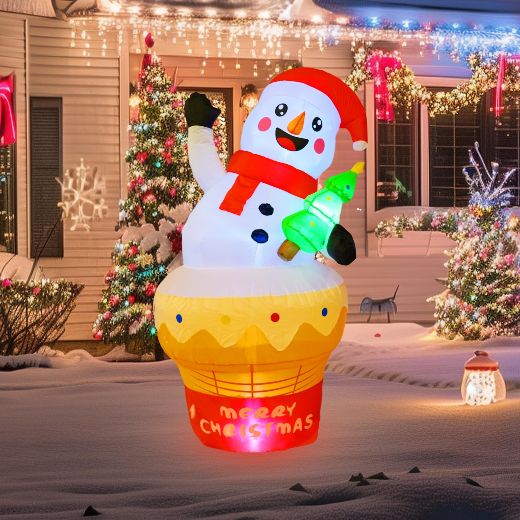 Dazzle Bright 6 FT Christmas Inflatable Decorations Outdoor, Blow Up Cute Snowman in Ice Cream Yard Decor, Light Up Xmas Blow up for Indoor Outdoor Lawn Garden Patio Decor