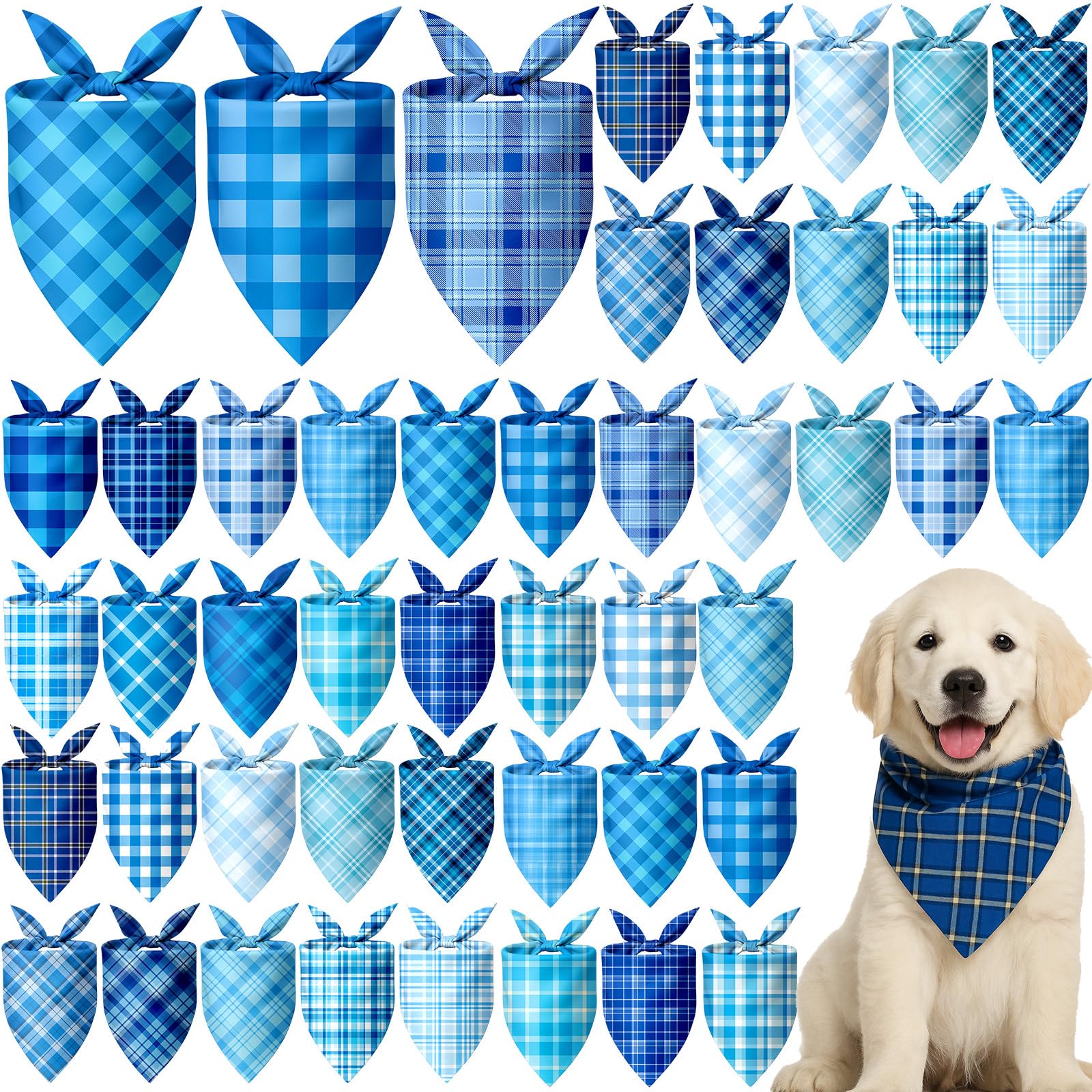 Abbylike 50 Pcs Winter Plaid Dog Bandanas Bulk Blue Bandanas for Dogs Triangle Kerchief Bibs Scarf Set for Pet Winter Costume Photo Props Accessories Pet Shops (25.6 x 17.7 x 17.7 Inch)