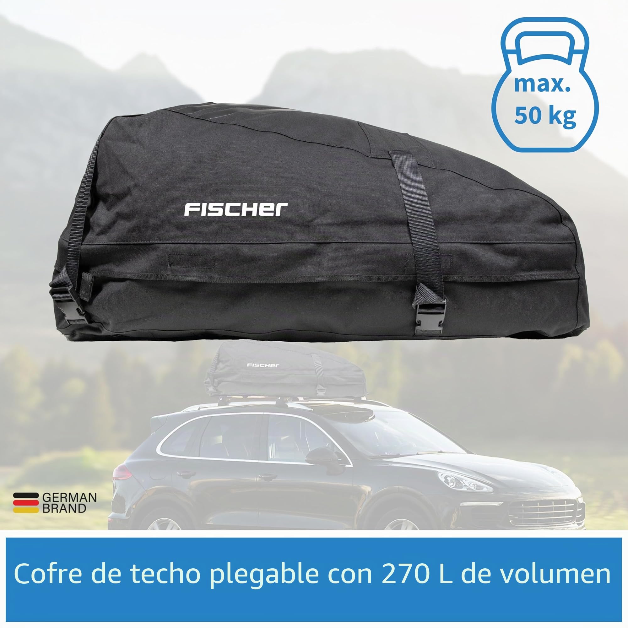 FISCHER 126000 - Cofre para techo (plegable, resistente al agua, 270 L, con bolsa de almacenamiento)