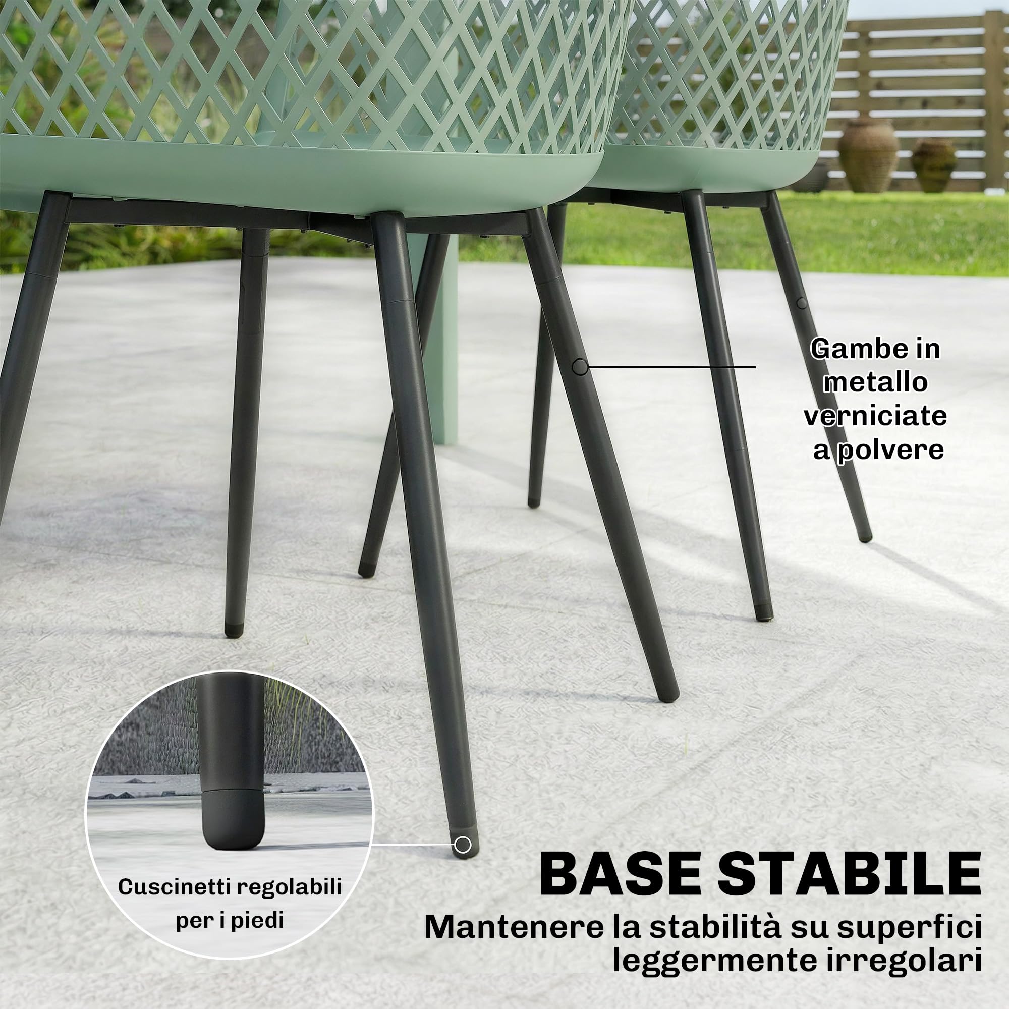 Outsunny Set 4 Sedie da Giardino Anti UV con Braccioli 56x51x84 cm Verde | Polipropilene, Sedie per Pranzo da Esterno, Schienale Diamantato, Gambe in Metallo, per Patio Balcone Terrazza Esterno