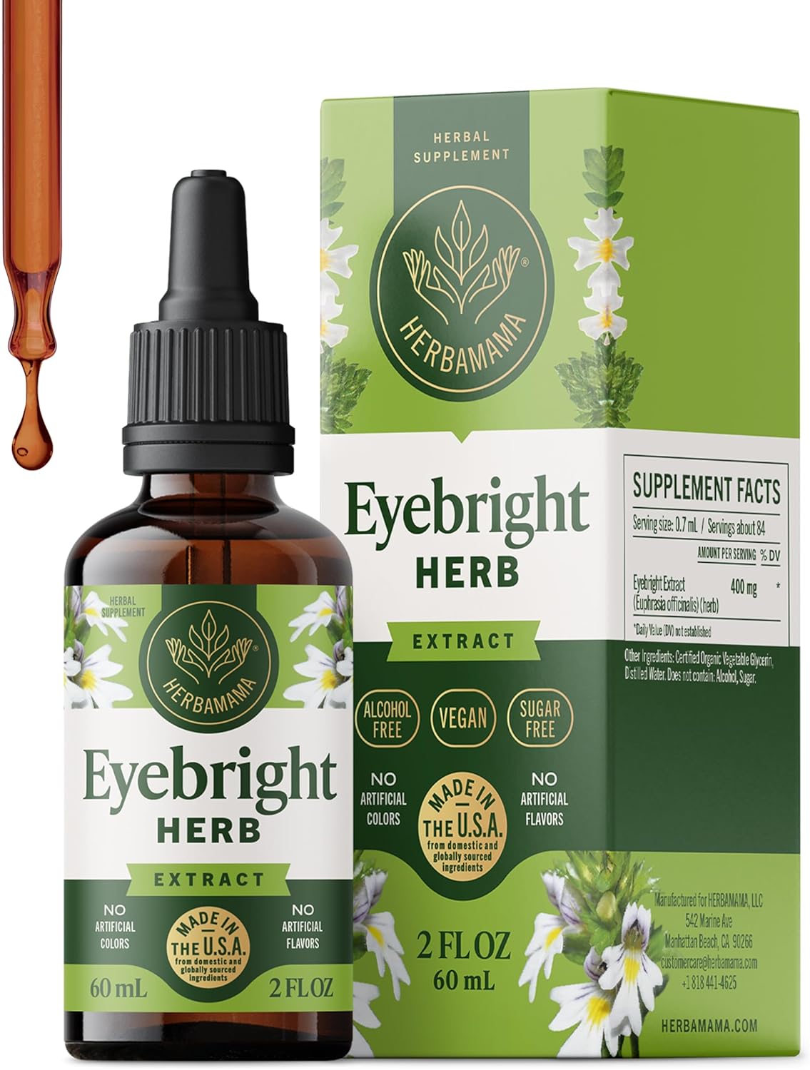 HERBAMAMA Eyebright Herb Tincture - Vegan Bright Eyes Support with Euphrasia Herb Extract - Non-GMO, Alcohol & Sugar-Free Eyebright Dietary Supplement, 42-Day Supply