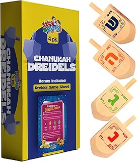 Izzy 'n' Dizzy Hanukkah Natural Wooden Dreidel (Pack of 4) - Medium