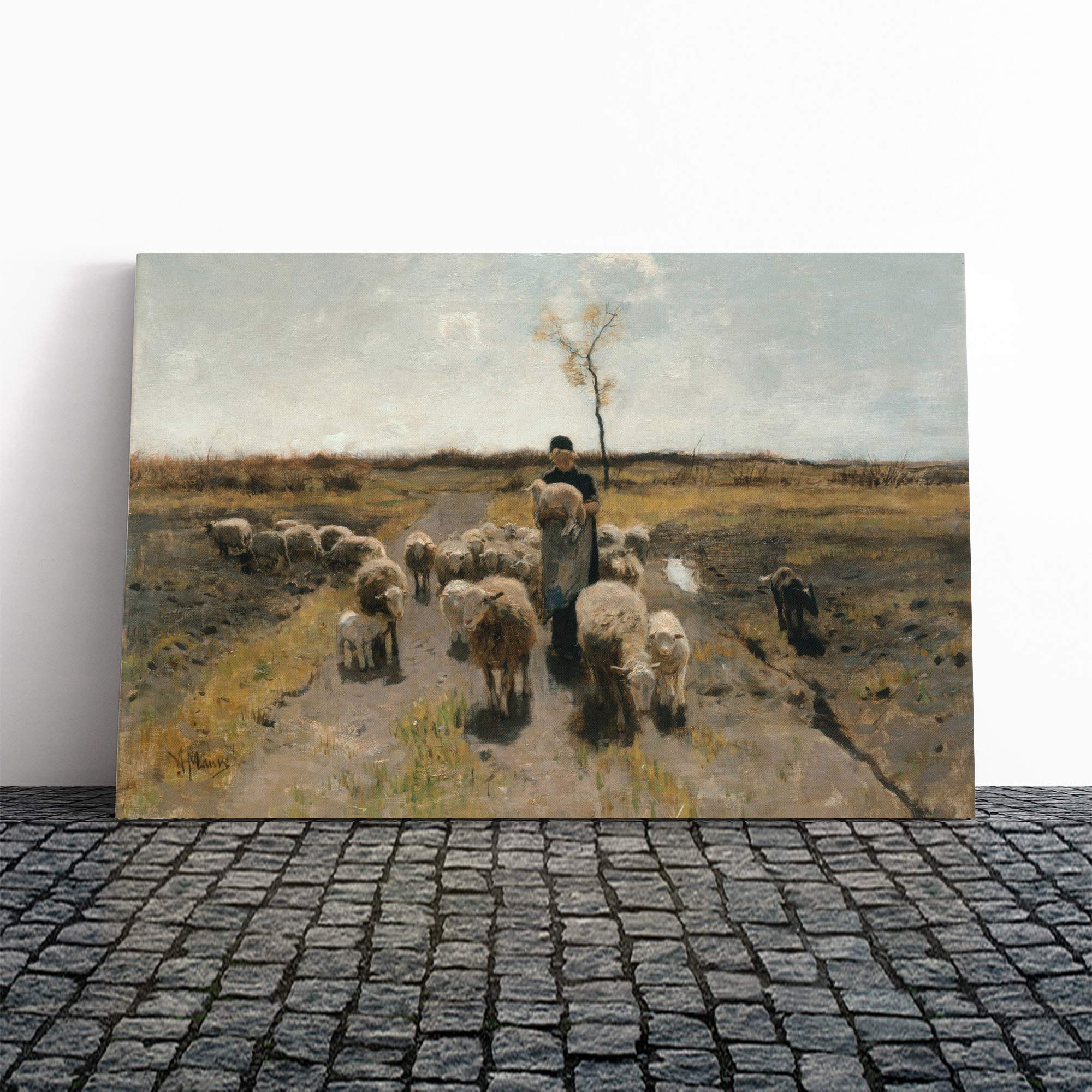 Anton Mauve Flock of Sheep Canvas Print | Gallery Wrapped 30mm Frame Wall Art | 30x20 inches | Ready to Hang | Modern Animals Picture | Living Room Bedroom Lounge Office