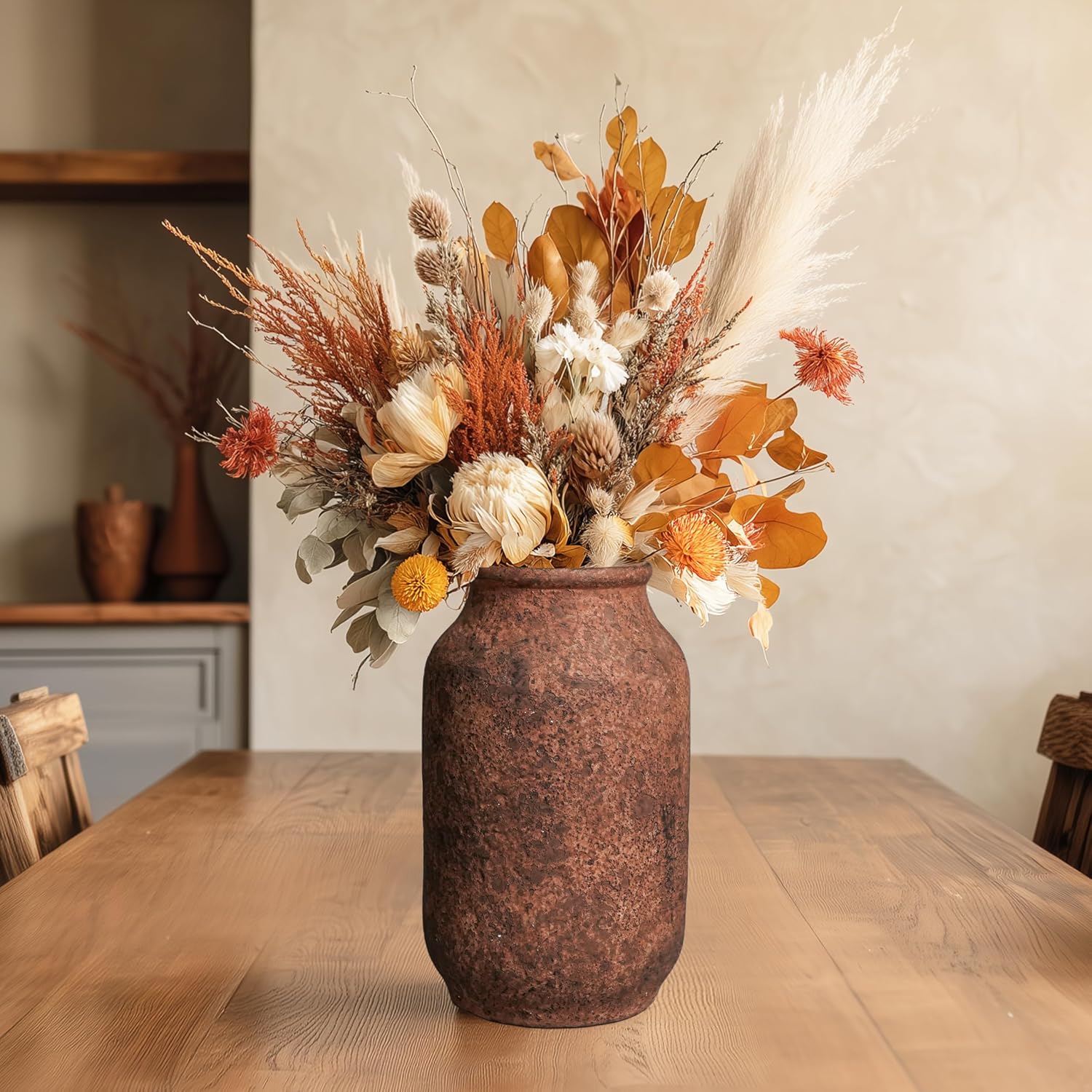 Rustic Terracotta Vase, Farmhouse Ceramic Vase, Decorative Clay Vintage Vases for Home Decor, Living Room,Table, Shelf Decor, 9 inch, Brown - Image 2