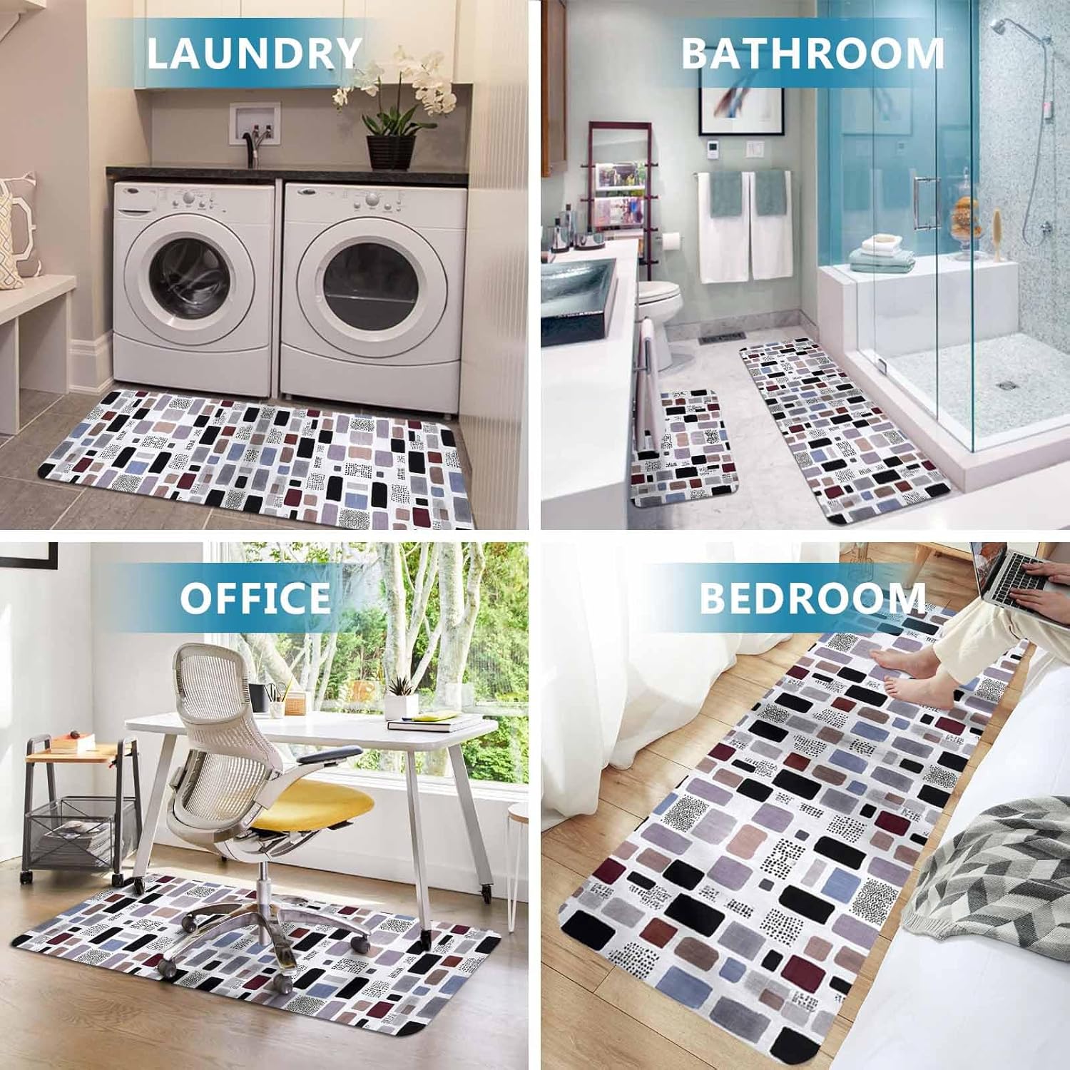 Prime Leader Purple Rectangle Kitchen Mat Set 2 Pieces Abstract Lavender Purple Black Rectangle Non Slip Kitchen Rugs Washable Runner Rug Mats for Sink Laundry (15.7" x 23.6"+15.7" x 47.2")