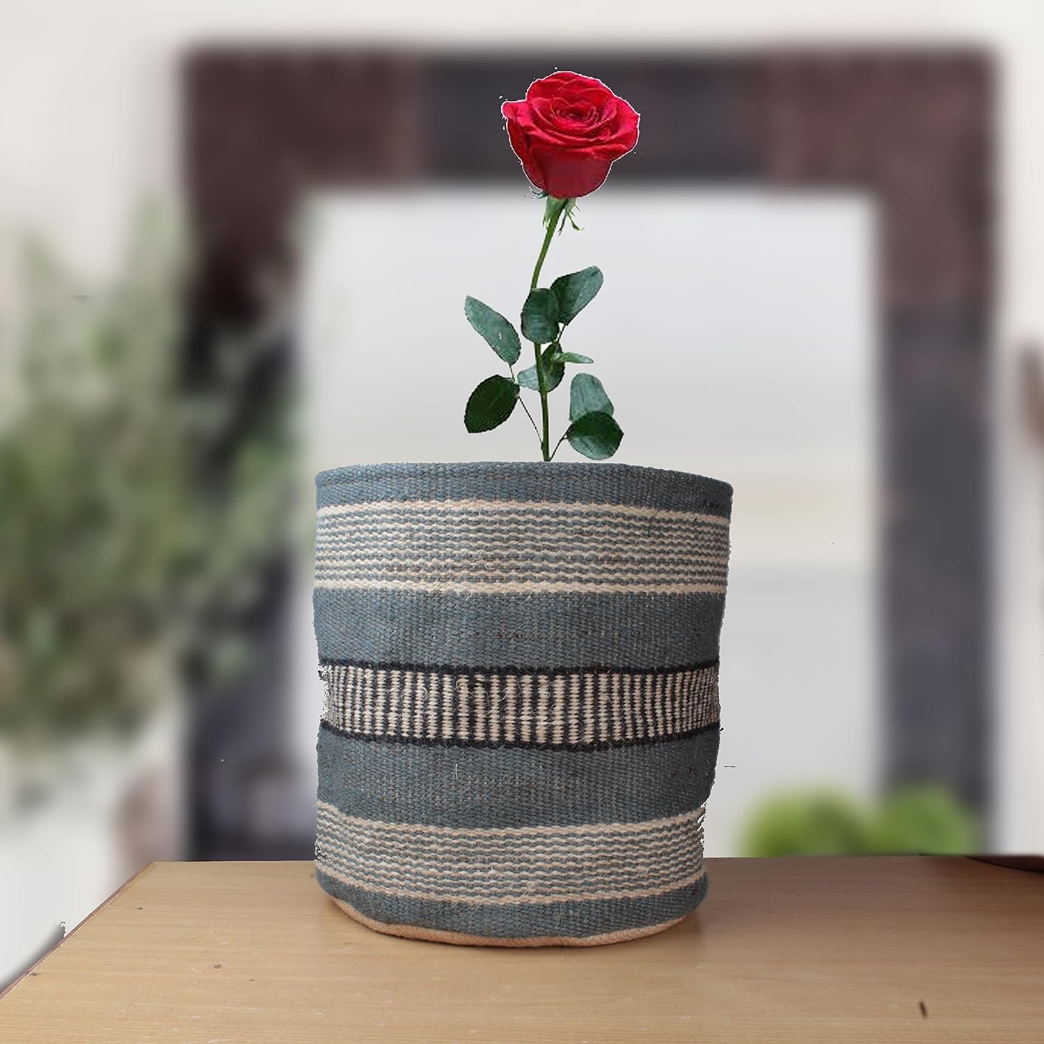 Colorful Jute Basket Organizer Bin for Clothes, Toys, Laundry | Nursery Planter Basket Storage Bin Woven Basket, 12'' × 12'' × 12'', Jute (Grey & White)