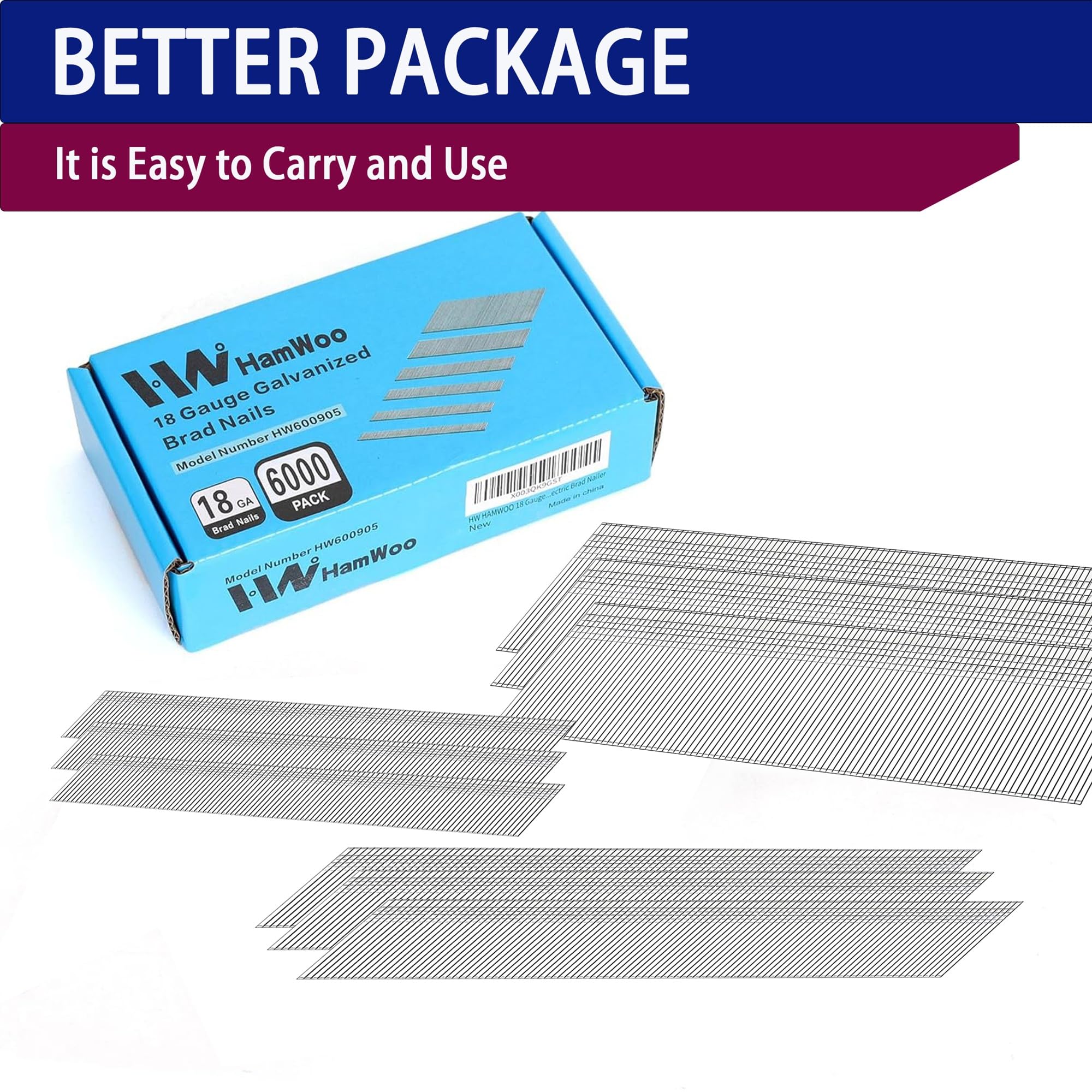 HW HAMWOO 5000-Piece 18 Gauge Stainless Steel Brad Nails – Assorted Sizes 5/8" To 1-1/4", 304 Stainless, For Pneumatic And Electric Nailers