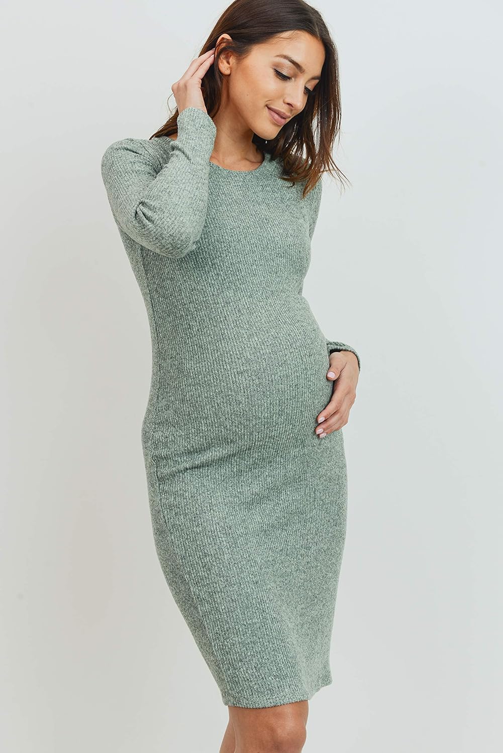 HELLO MIZ Women's Ribbed Maternity Knit Dress with Long Sleeve (Mint, M) - Image 4