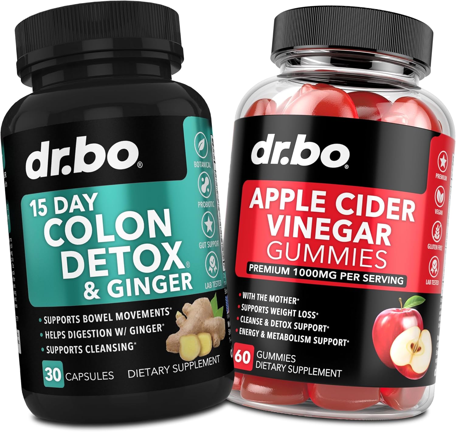 Colon Cleanser Detox & ACV Apple Cider Vinegar Gummies - 15 Day Colon Cleanse Pills with Ginger & ACV Gummies Supplements - Bowel Movement Supplements for Intestinal Stomach Bloating Gut Support
