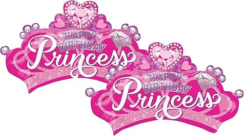 Anagram - Juego de 2 globos de fiesta de papel de aluminio rosa con corona de princesa de 32 pulgadas