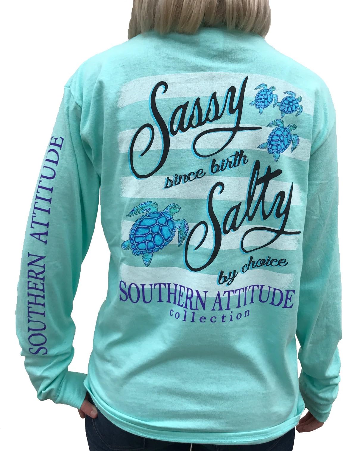 Salty by Choice Sea Turtles Sea Foam Green Long Sleeve Women's Shirt