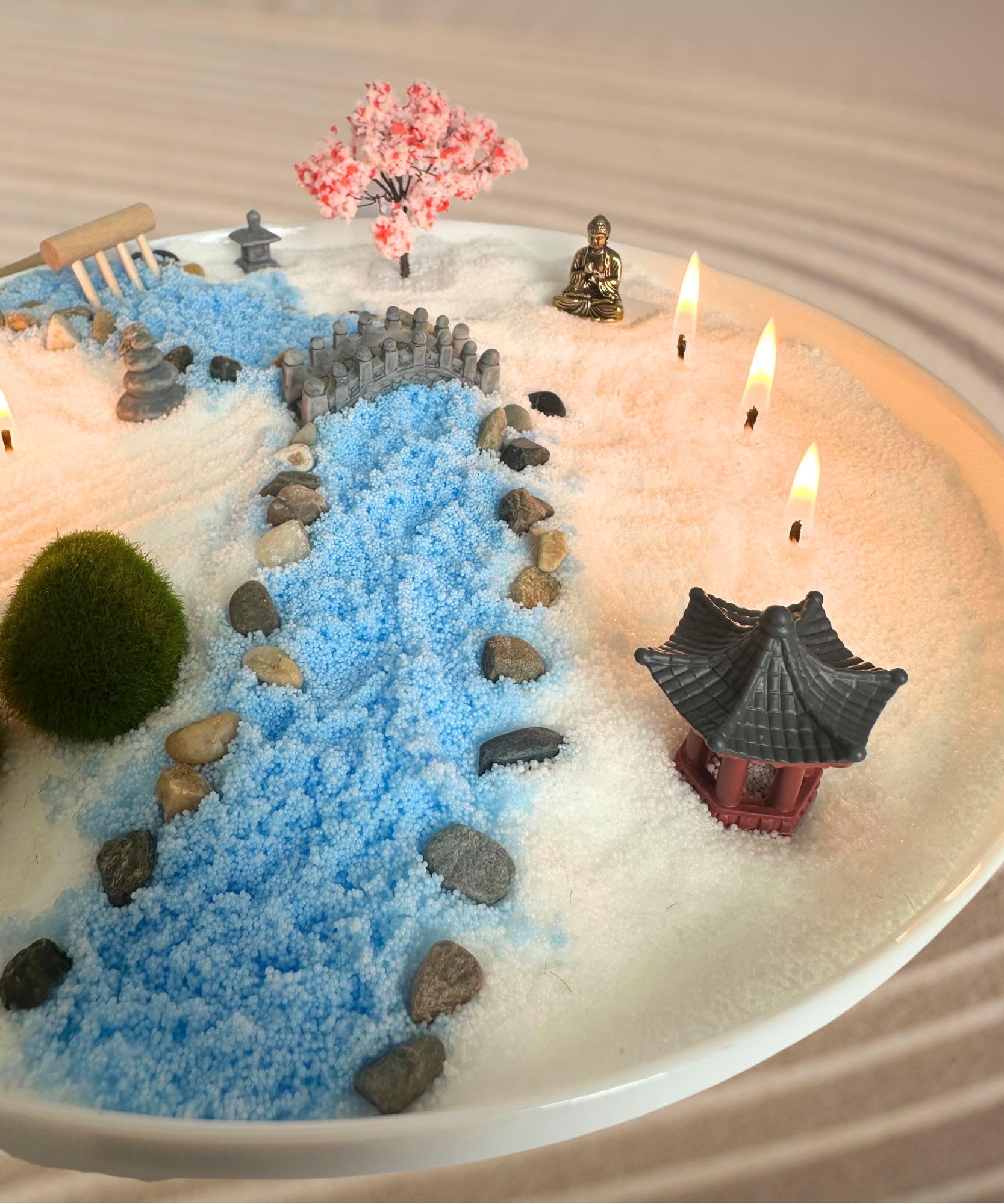 ZEN Garden Candle DIY Set. Sand wax candle and Japan ZEN garden parts