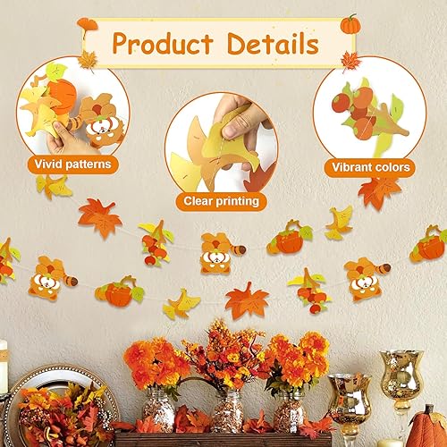 Miniatura 3 de Dayker Cartel de mapache de calabaza de otoño y guirnalda de hojas de arce, suministros reutilizables para fiestas de Acción de Gracias para
