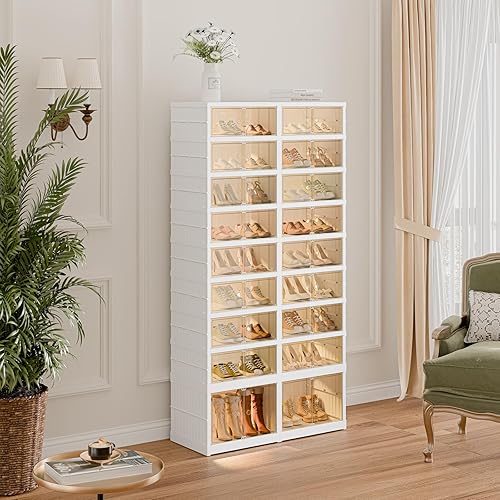 Miniatura 9 de WEXCISE Organizador de zapatos de gran capacidad, 9 niveles, 36 pares, organizador de zapatos alto plegable con puerta transparente, caja de