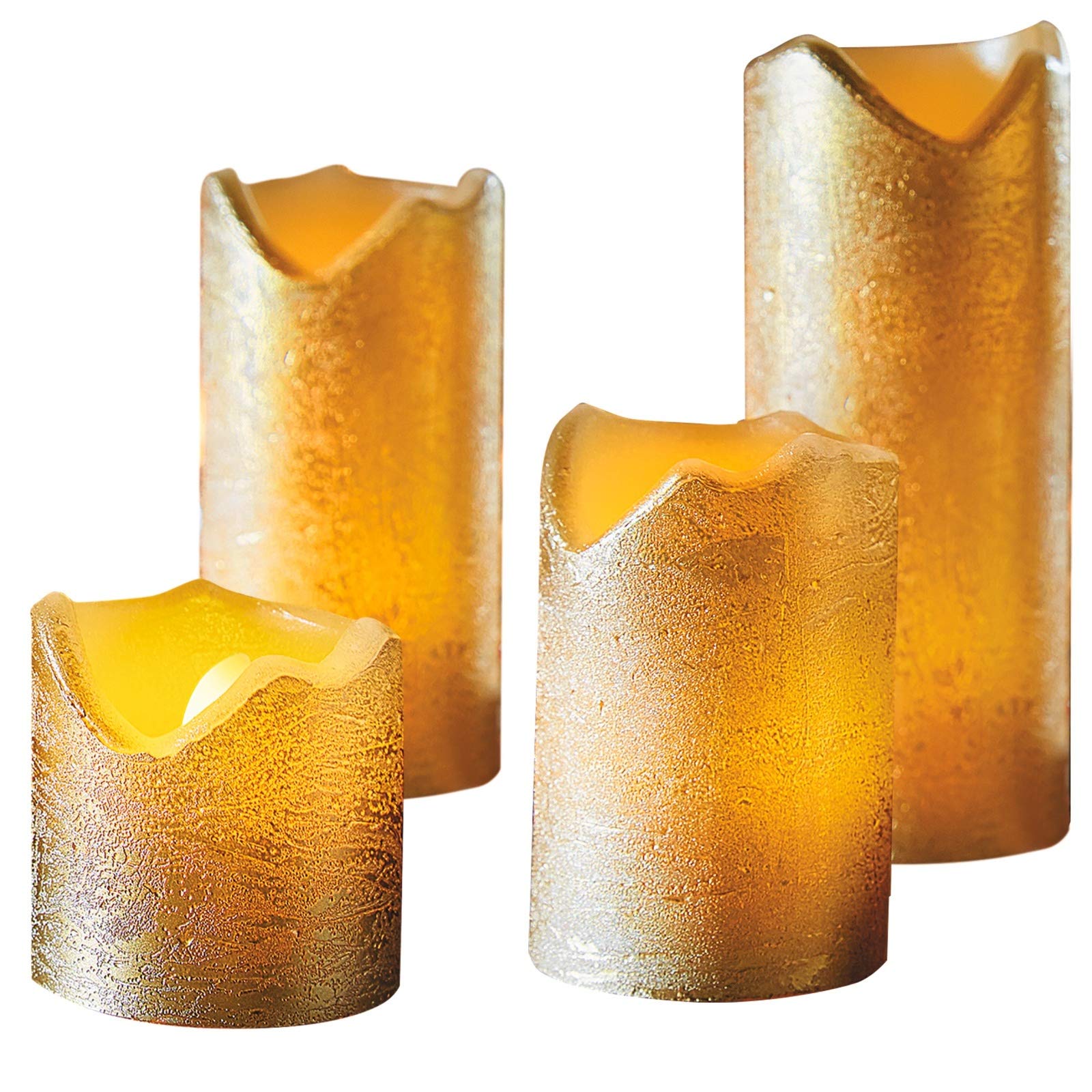 Burwells Gold 4 Real Wax Led Flickering Electric Candles Church Pillar Flame Flicker Effect Ivory Cream Red Green