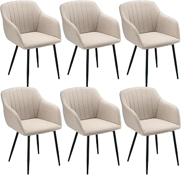 Dining Chairs Set of 6 Polyester Armchair for Living Room with Metal Legs Kitchen Chairs, Beige
