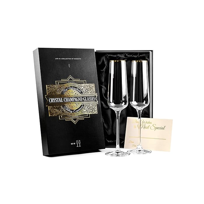 Buy Gold Rimmed Champagne Gift Glasses Set of 2 Crystal Square