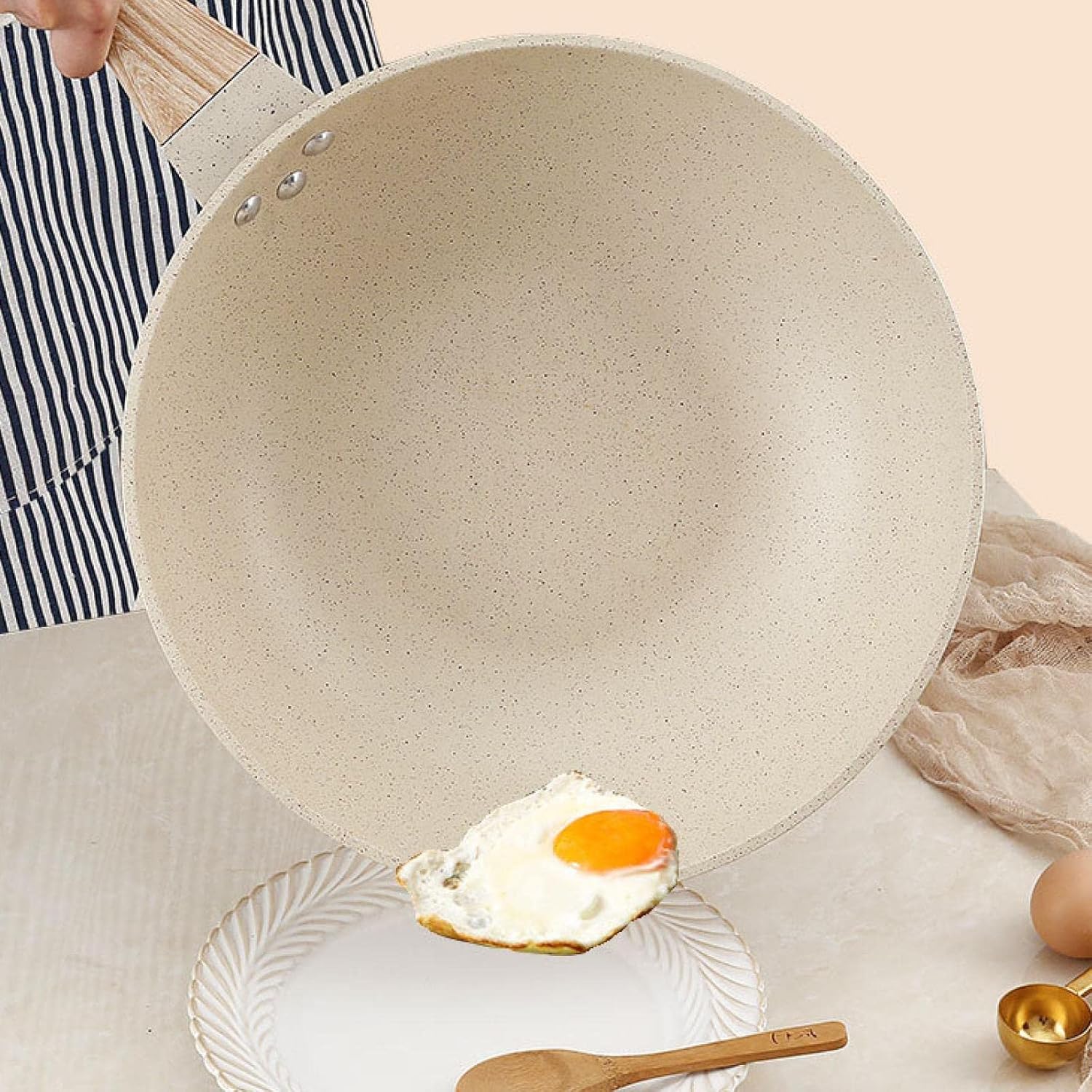 Wok Volcanic Rock Maifan Stone Non Stick Wok Household Small Wok uncoated Wok Ceramic White 34cm