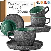 Cosumy Set di 4 Tazze per Cappuccino in Ceramica con Piattini