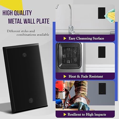 Miniatura 4 de ENERLITES Blank Device - Placa de pared de metal, resistente a la corrosión, tamaño estándar de 1 banda, 4.50 x 2.76 pulgadas, acero estampado con