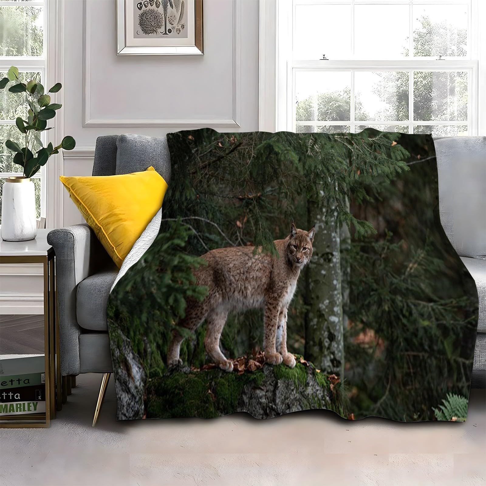 Brown Lynx Blanket, Animals Throw Blanket, Thick Warm Fuzzy Washable Flannel Blanket for Sofa, Chair, Car, Lap, Pets, excellent gift (30"x40")