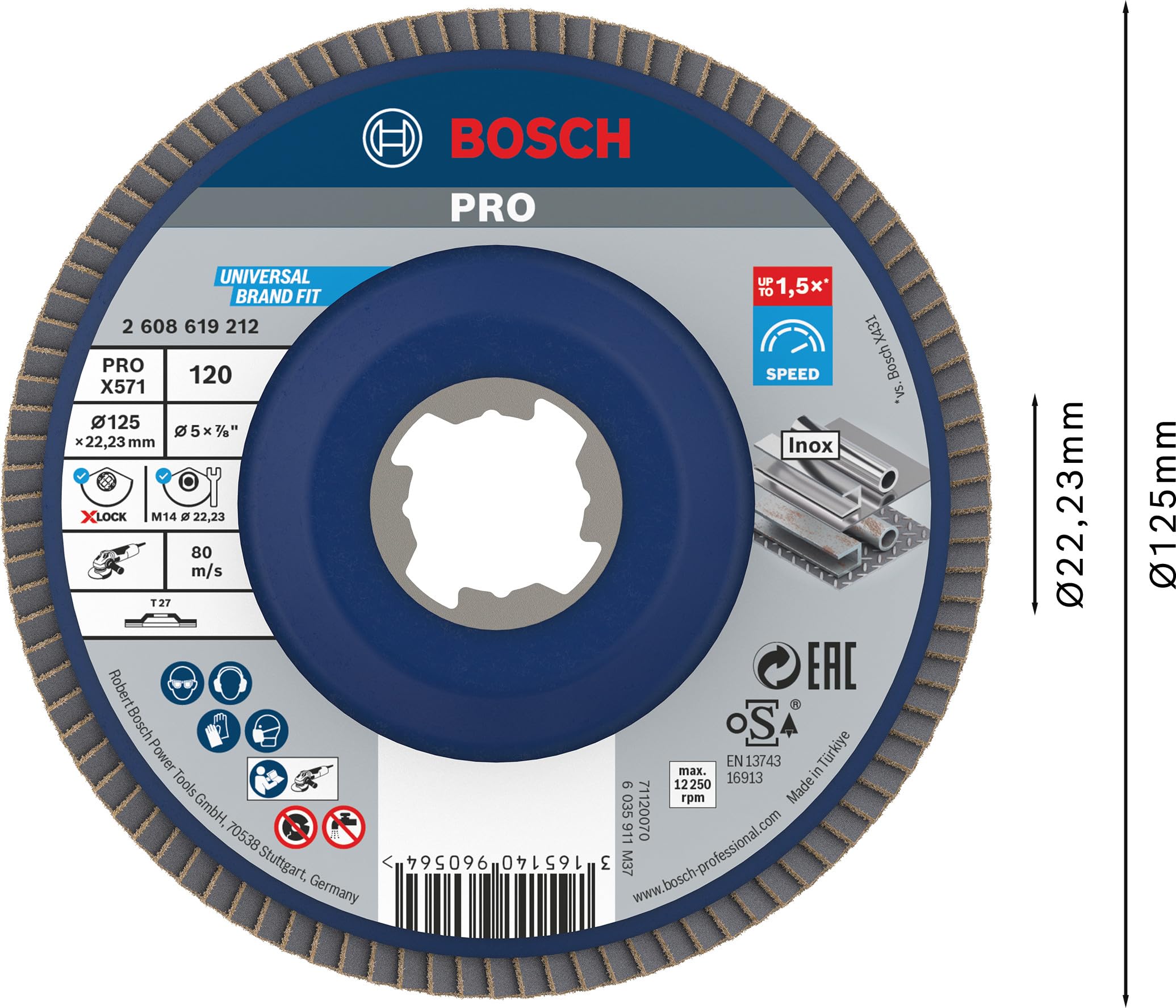 Disque à Meuler Bosch 2608607320 - D=125mm, Grain 120, Pour Métal, Angle Droit