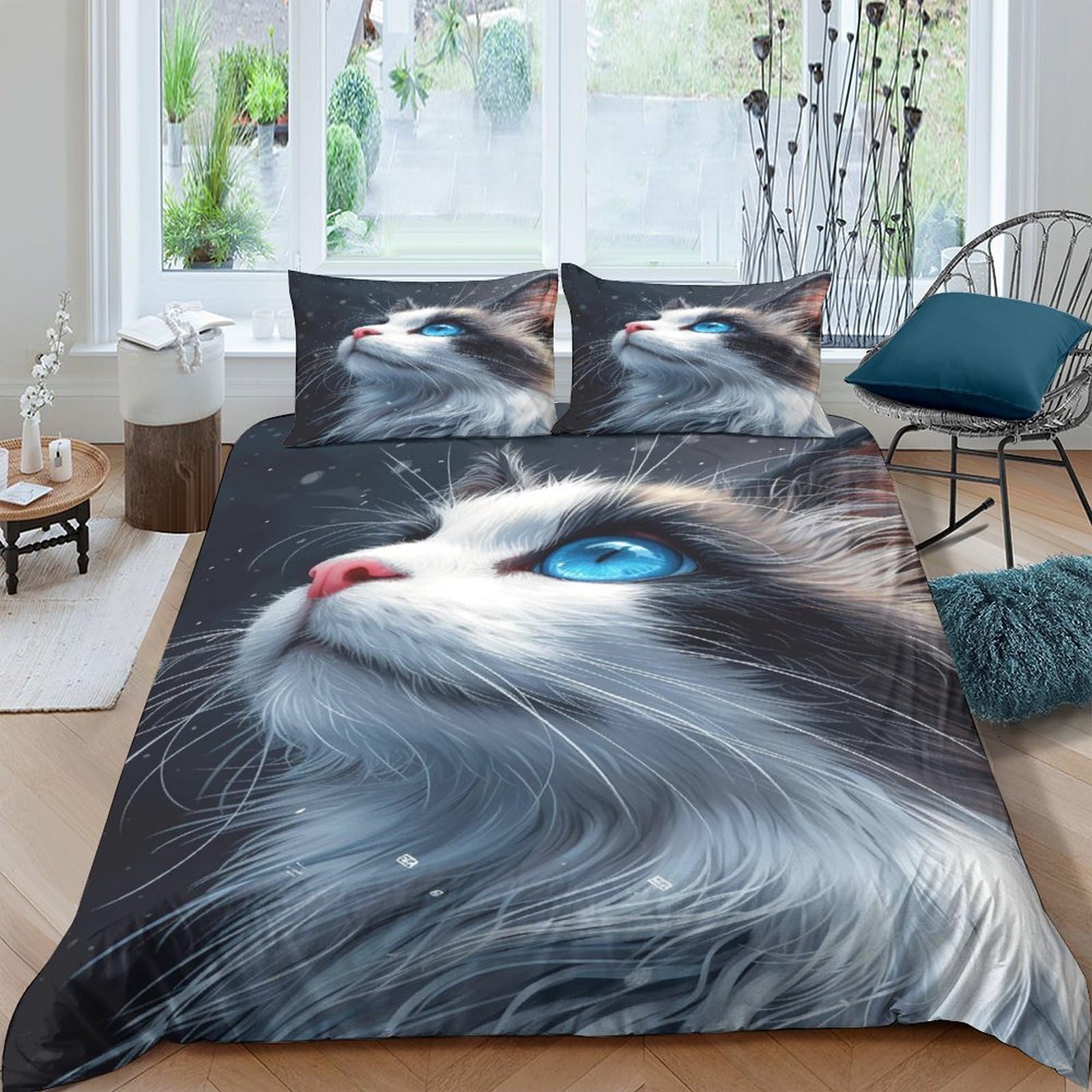 Housses de couettes chat mignon aux yeux bleus pour des nuits douces pleines de tendresse