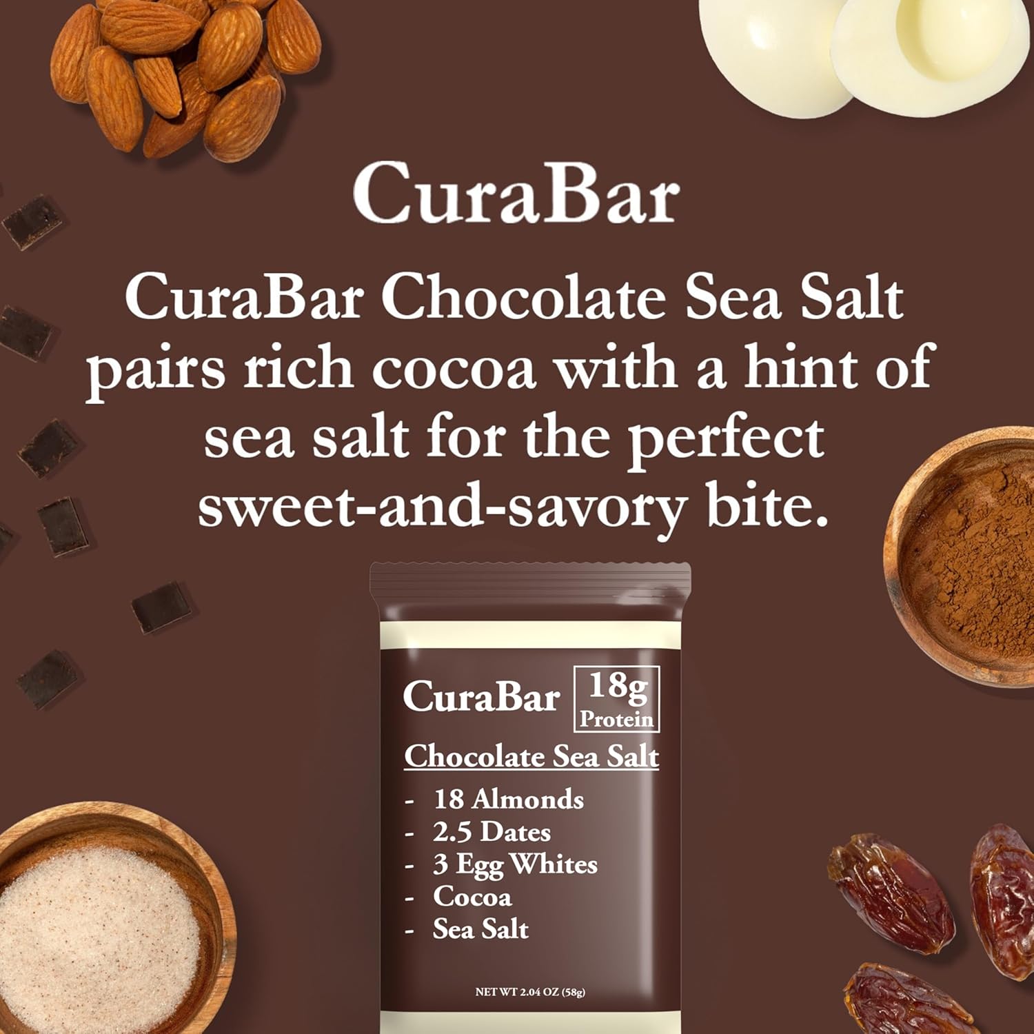 CuraBar Protein Bars – 17g Protein, Low Carb, Gluten Free, Dairy Free, Healthy Snack, Seed Oil Free, No Artificial Ingredients, 12 Count, Chocolate Sea Salt