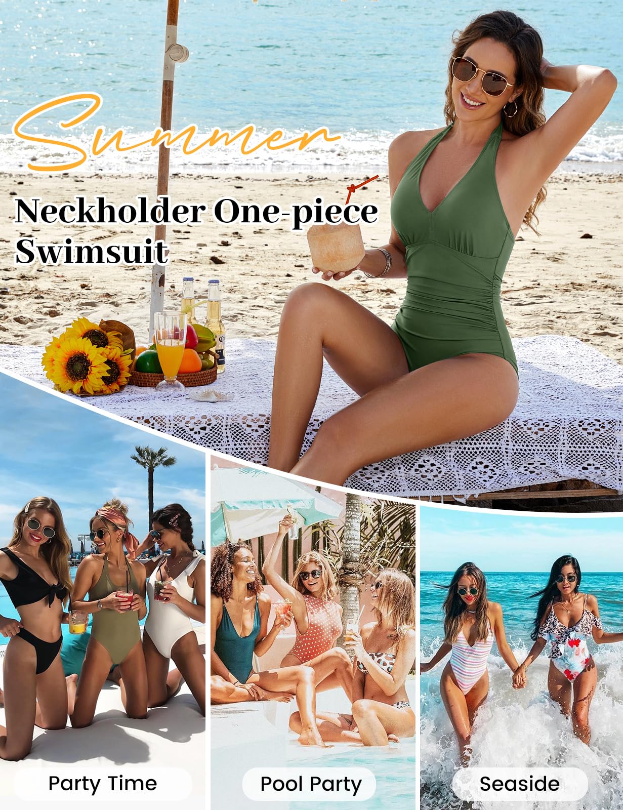 CMTOP Costume Intero Donna Contenitivo Scollo a V Costume da Bagno Push Up Imbottito Reggiseno Costumi Interi Curvy, Controllo della Pancia Vita Alta Costumi Mare Elegante Swimsuit