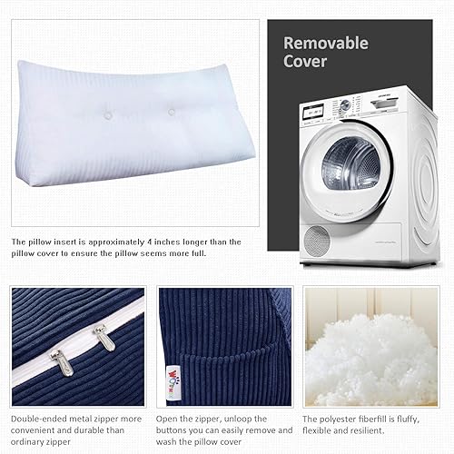 Miniatura 3 de WOWMAX Almohada de cuña para cabecero de cama de día, con funda extraíble, sin botones, tamaño matrimonial