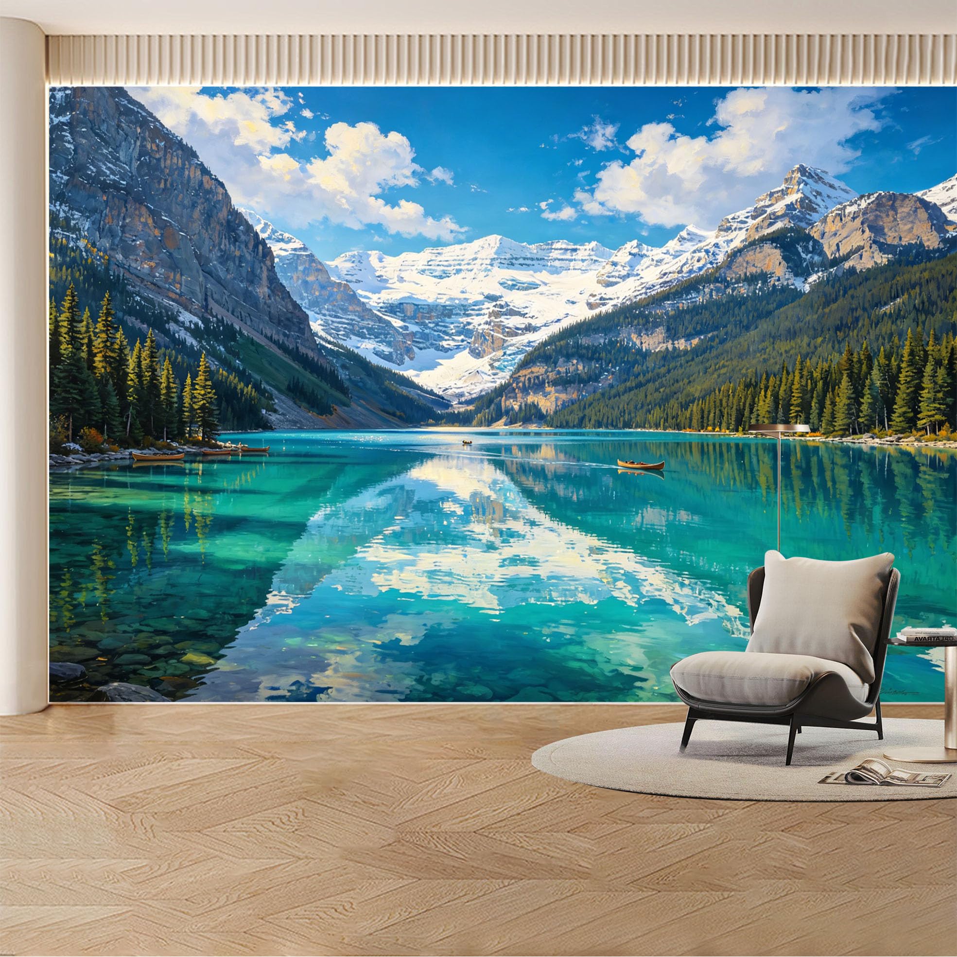 Kayorowalls Bh20260620009 Custom Wall Mural Wallpaper Mountain Lake Landscape Nature 3D Effect Wall Decor Large Wall Art Nordic Misty Style Removable Selfadhesive Large Photo For Living Room， Bedroom， Office