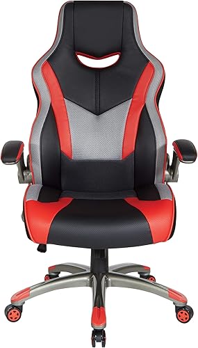 Miniatura 7 de OSP Home Furnishings Uplink Silla ergonómica ajustable de piel sintética con respaldo alto y asiento de resorte en espiral grueso y brazos abatibles