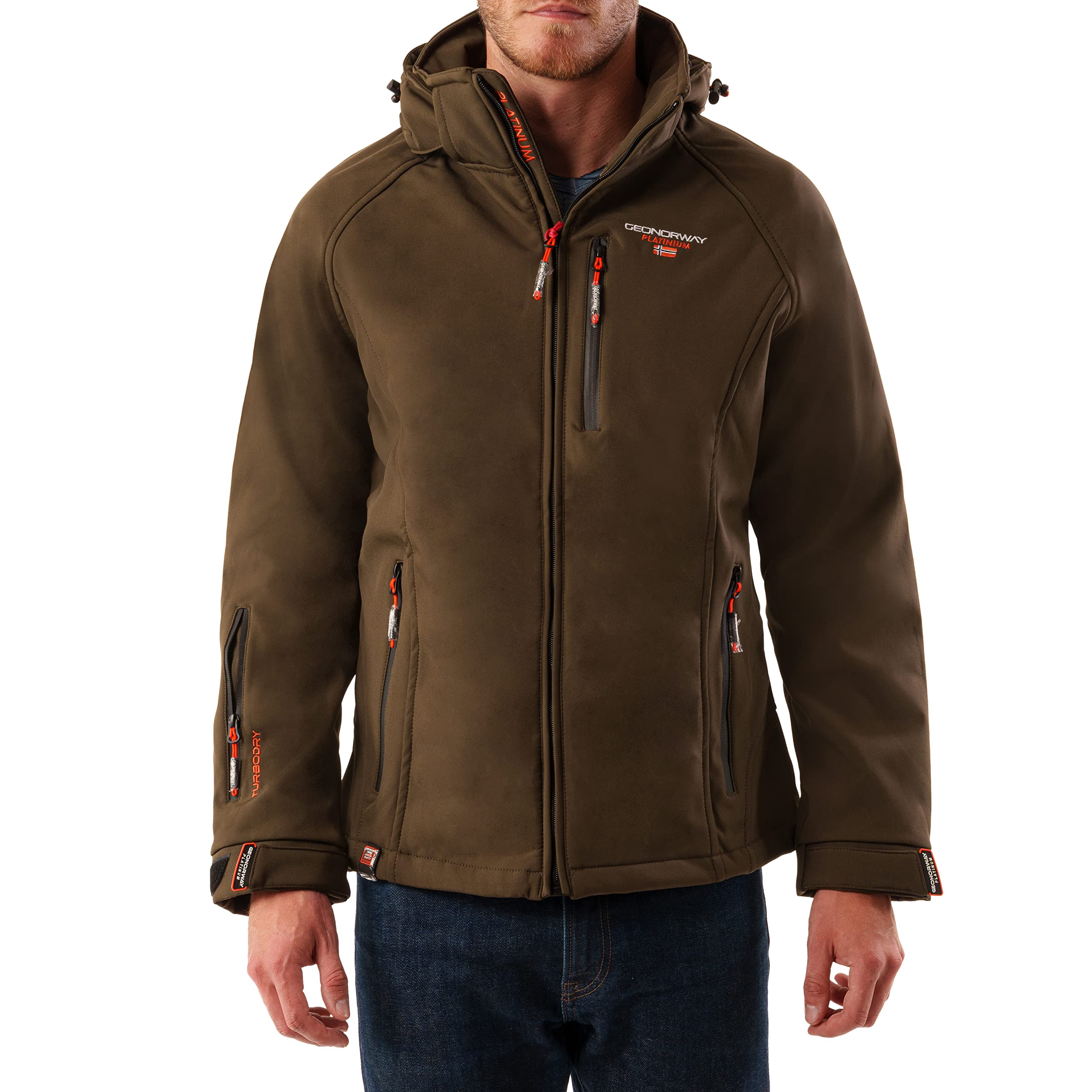 Geographical Norway Taboo Men - Men's Waterproof Softshell Hooded Jacket - Comfortable Outdoor Jacket Tactical Windbreaker - Hiking Skiing Autumn Winter Spring (Khaki L)