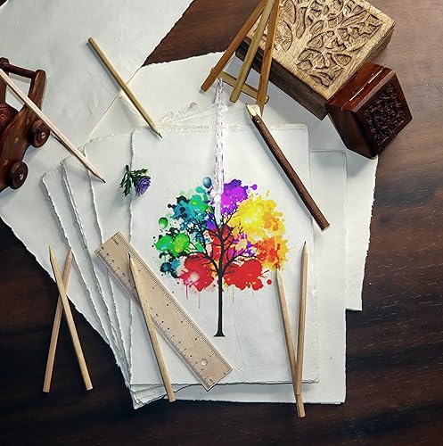 Miniatura 4 de Papel de acuarela  Papel de acuarela mixto  200 GSM grueso borde de cubierta de algodón virgen hecho a mano 20 hojas blanco roto A4 1175 x 825