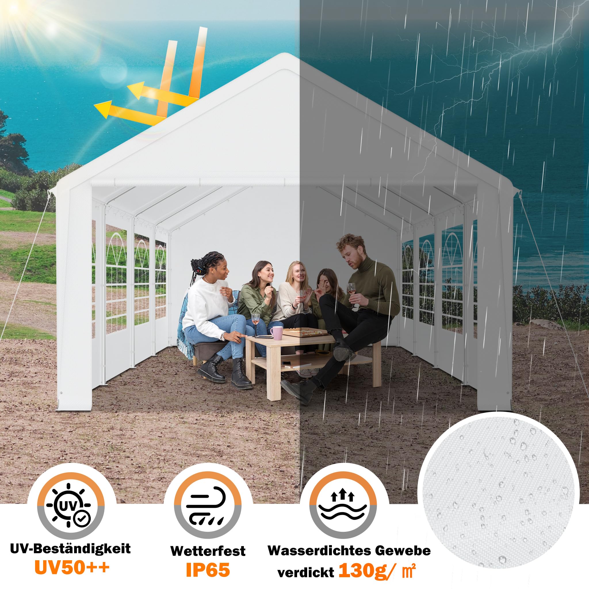 HENGMEI Tente de réception - 4 x 8 m - En métal - Avec panneaux latéraux - Imperméable - Pour fête, stand de marché, jardin, extérieur, camping - Blanc