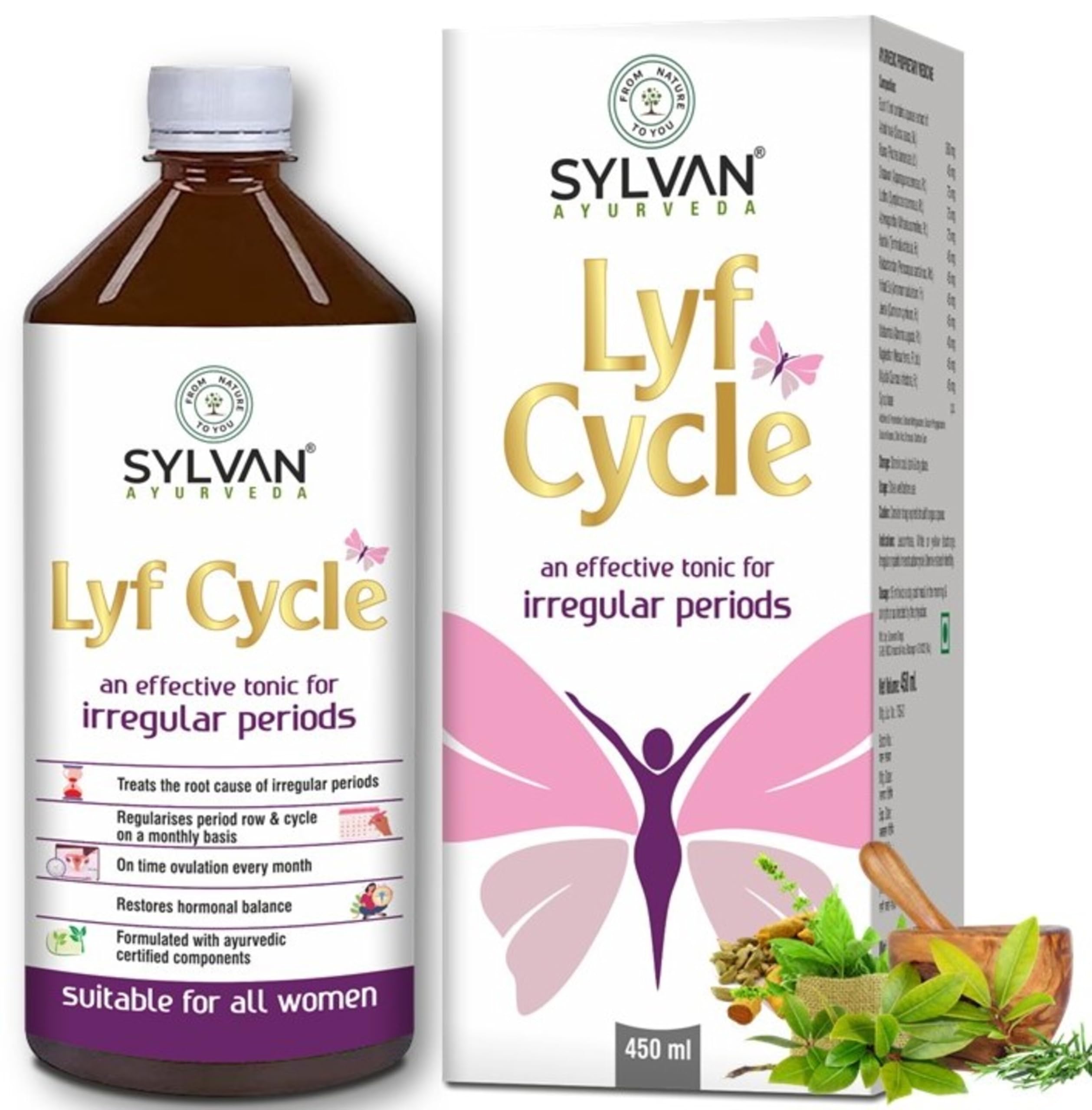 LyfCycle PCOS Care Supplement Syrup For Irregular Periods, 450 ml- Period Care Juice For Period Pain, Hormonal Imbalance, PCOD etc. Natural Formulation-image-1