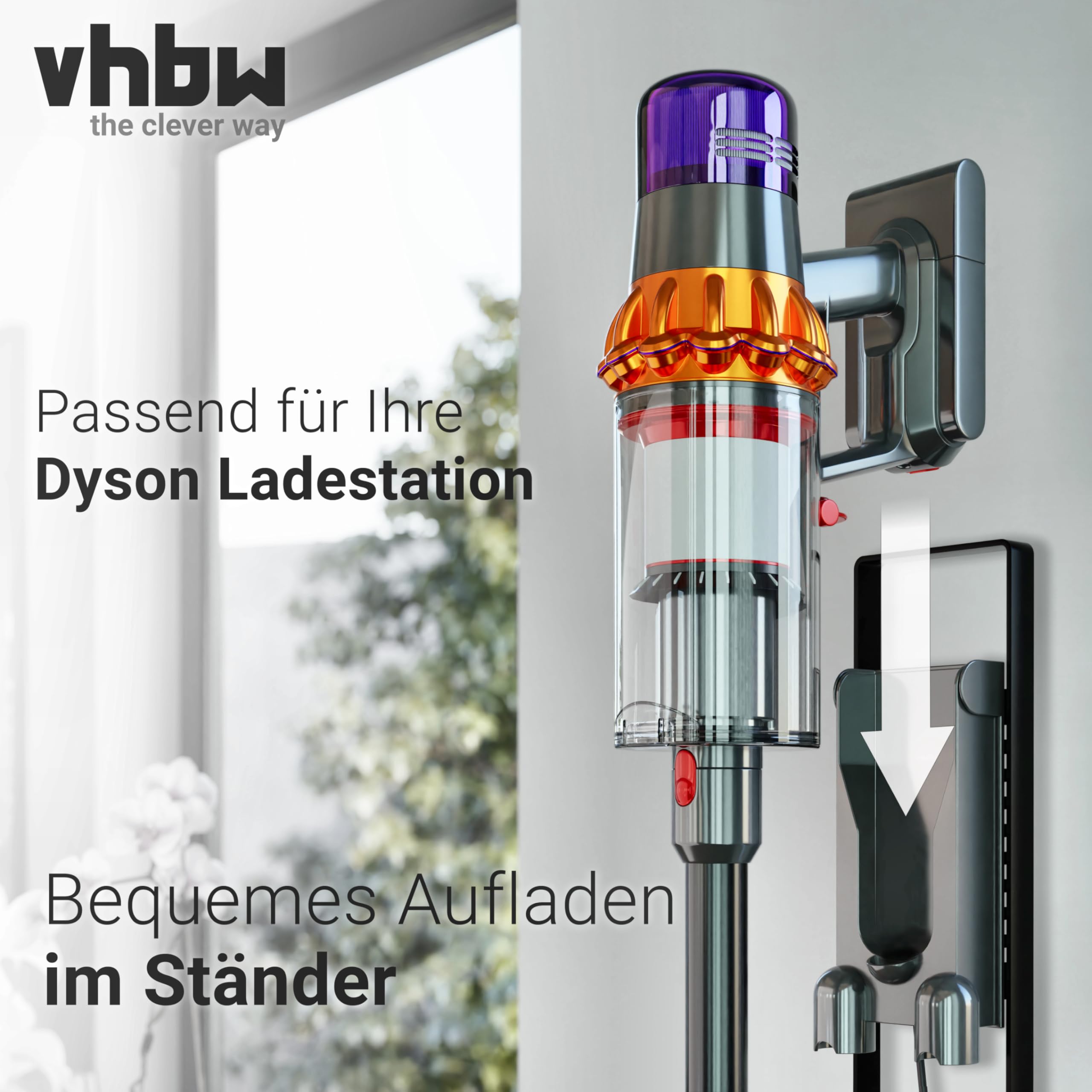 vhbw Staubsaugerhalter Ständer kompatibel mit Dyson V12 Detect Slim Absolute Akku-Staubsauger, Handstaubsauger, Dunkelgrau | Akku Staubsauger
