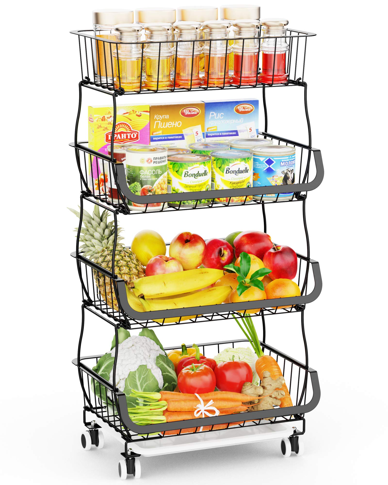 Buy Fruit Basket, GSlife 4 Tier Stackable Wire Basket Cart with Rolling