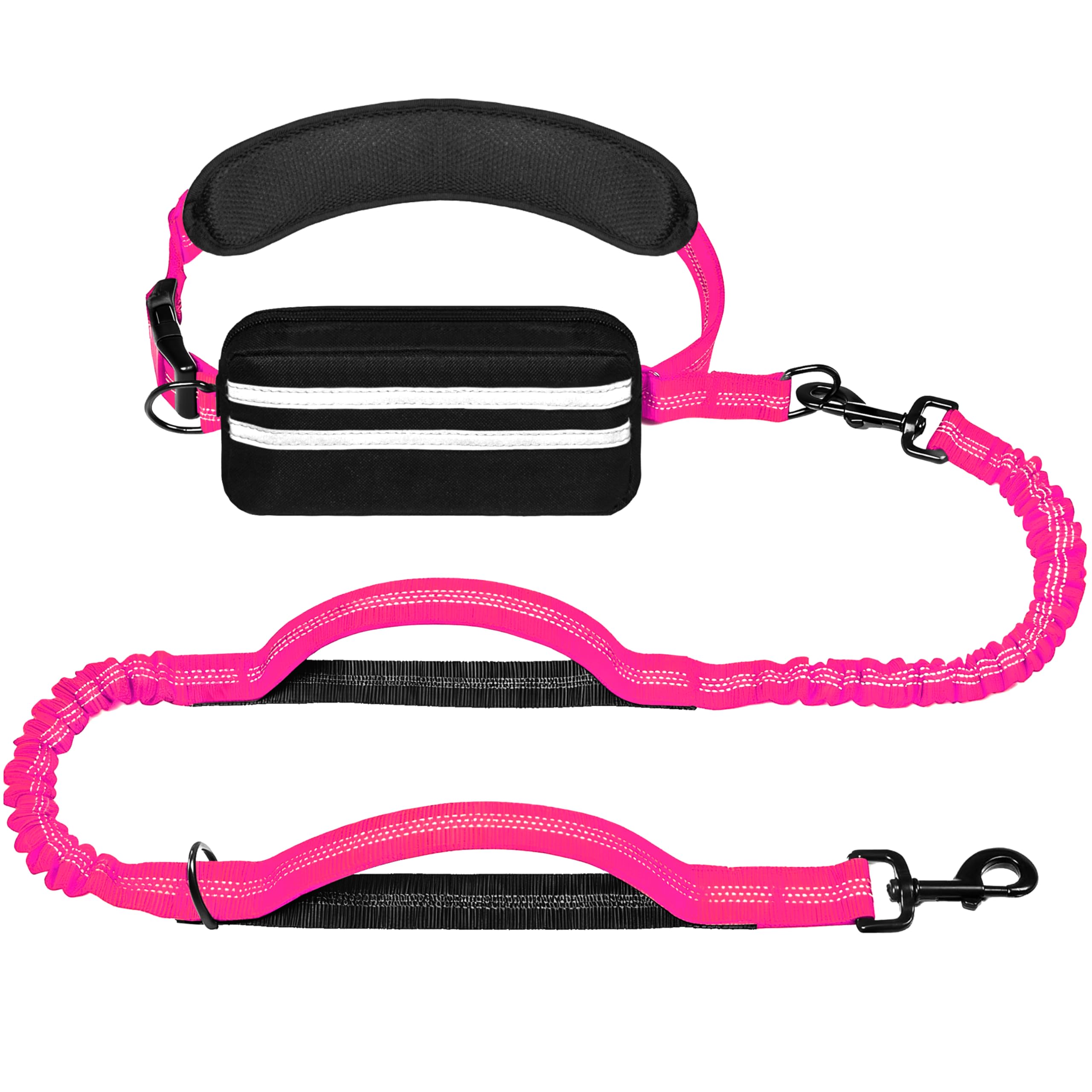 Freihändige Hundeleine mit Reißverschlusstasche, Lauf-Taillenleine für Spaziergänge mit dem Hund, verstellbarer Hüftgurt für große Hunde, reflektierendes Bungee-Design mit zwei Griffen zum