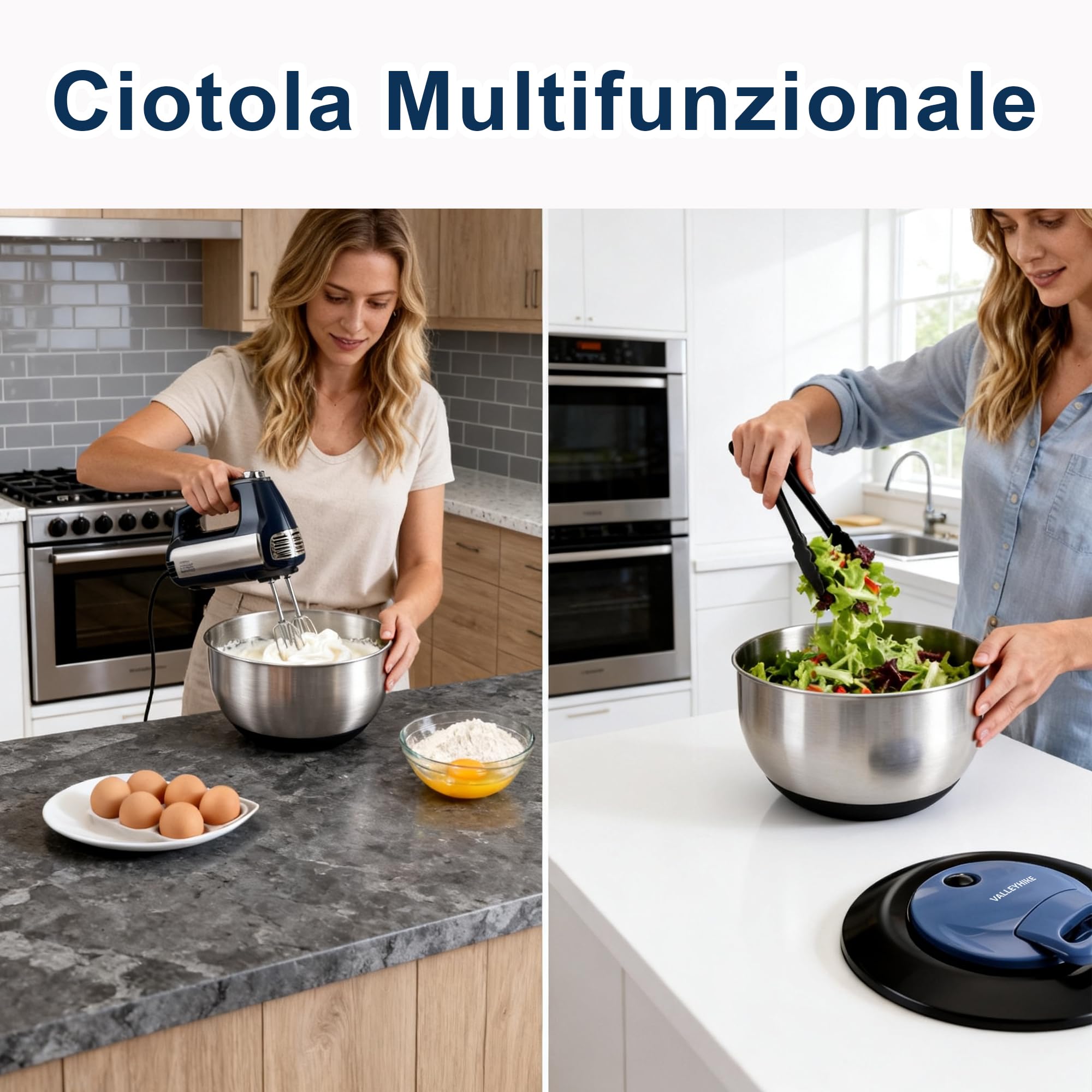 VALLEYHIKE Centrifuga Insalata in Acciaio Inox, 5L con Coperchio Ermetico